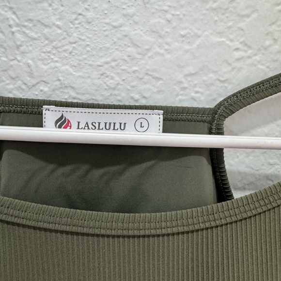 Laslulu Tops - LASLULU Olive Ribbed Crop Tank Top